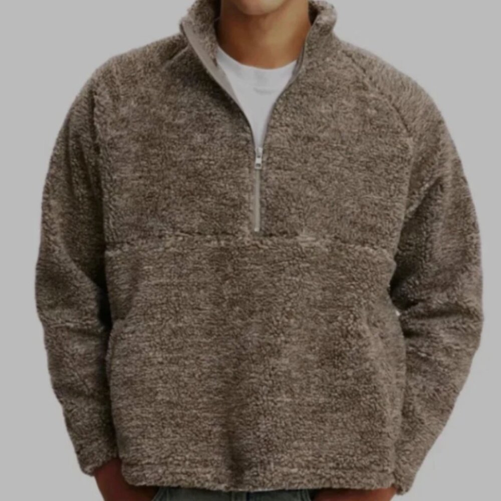 Cotton On Men's Teddy 1/2 Zip Fleece Sweatshirt Putty Size XL